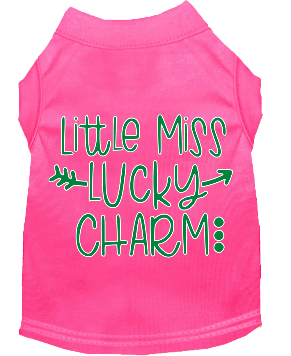 Little Miss Lucky Charm Screen Print Dog Shirt Bright Pink XS
